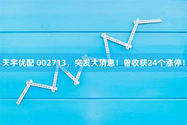 天宇优配 002713，突发大消息！曾收获24个涨停！